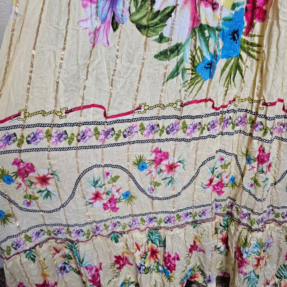 Boho Floral Cream Maxi Dress with Pink Trim - Picture 5 of 12